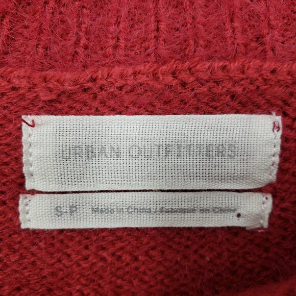 Urban Outfitters Fuzzy Cropped Sweater S Womens Crew Neck Rose Red Pink Crop - Picture 2 of 7